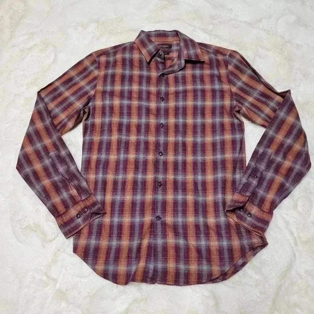 Banana Republic Luxe Flannel Shirt Mens Small Grant Slim Fit Brushed Plaid
